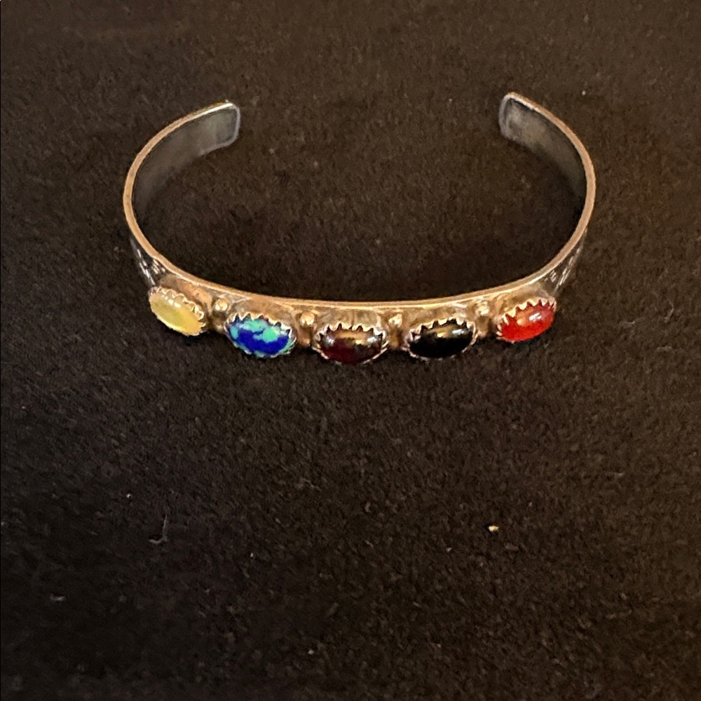 Native American Herman Smith Sterling Silver  Multi  Stone Cuff Bracelet - Picture 5 of 10